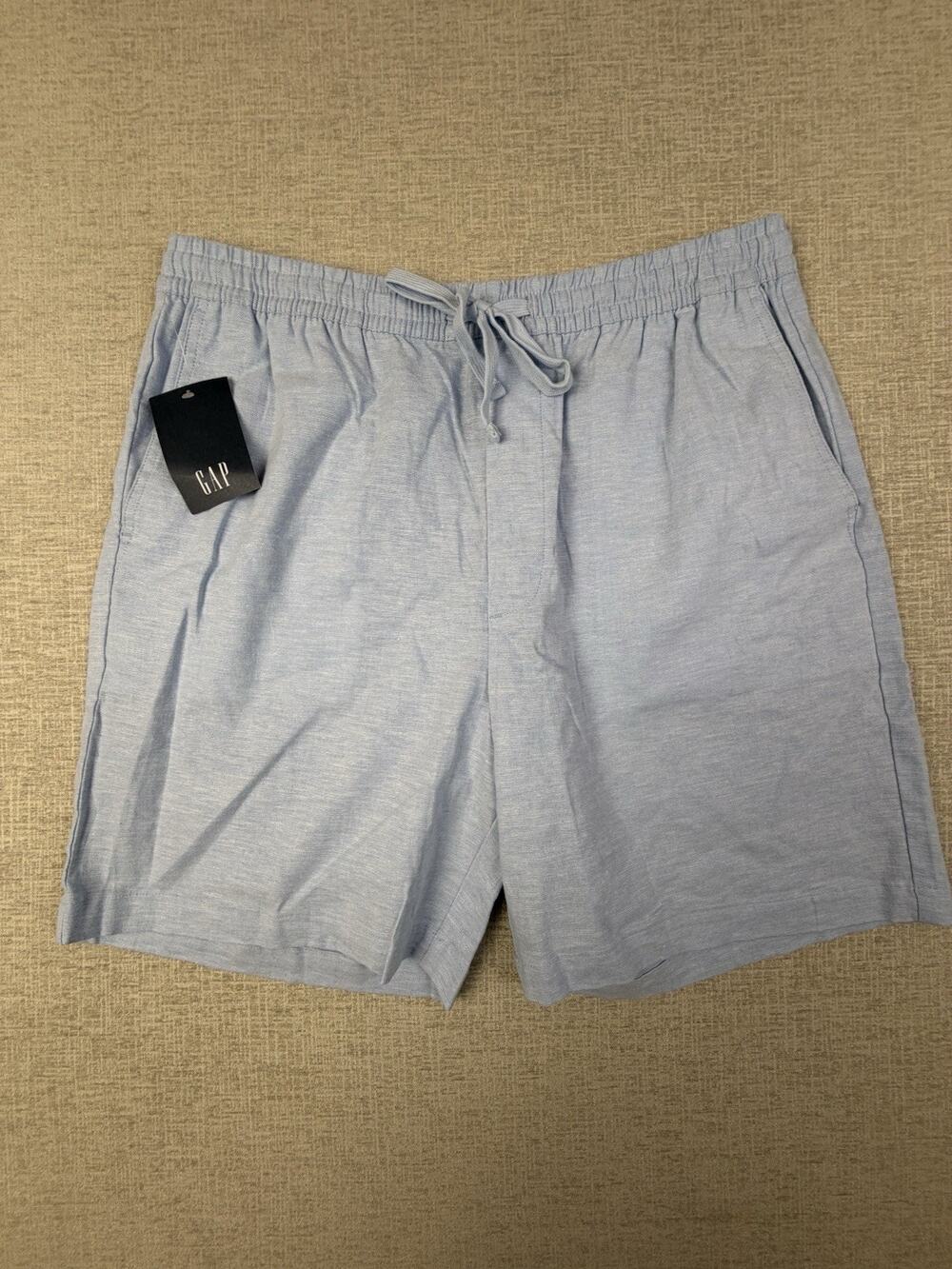 GAP Men’s Pull-On Linen Blend Shorts Large Blue Drawstring Stretch NWT